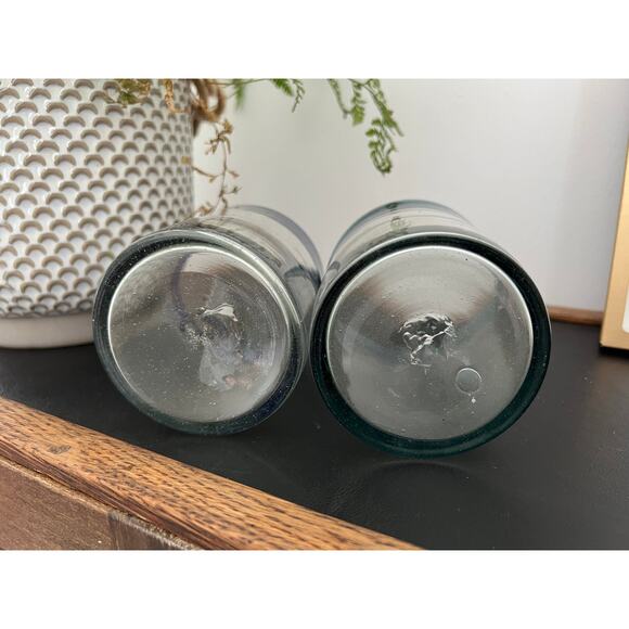 Vintage Mexican Hand Blown Cobalt Blue & Teal-Rimmed Glasses / Juice Water Glass - Picture 9 of 9